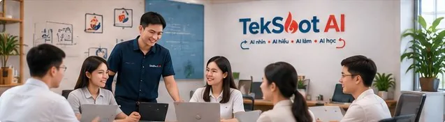 Đội ngũ TekShot AI trao đổi công việc tại văn phòng
